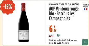 Bacchus AOP Ventoux rouge bio