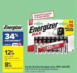 Carrefour Drive Energizer - lot de 16 piles plus 100% aa/lr6 offre