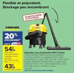 Carrefour Drive Kärcher - aspirateur eau et poussière wd 1 classic offre