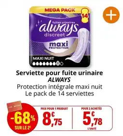 Coccinelle Express ALWAYS Serviette pour fuite urinaire offre