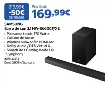 Costco SAMSUNG Barre de son 3.1 HW-B660CF/XE offre