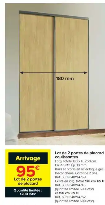 Lot de 2 portes de placard coulissantes