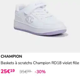 La Halle CHAMPION Baskets à scratches Champion RD18 violet fille offre