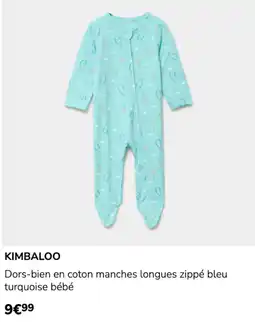 La Halle KIMBALOO Dors-bien en coton manches longues zippé bleu turquoise bébé offre