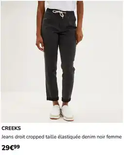 La Halle CREEKS Jeans droit cropped taille élastiquée denim noir femme offre