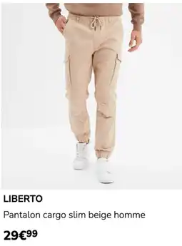 La Halle LIBERTO Pantalon cargo slim beige homme offre