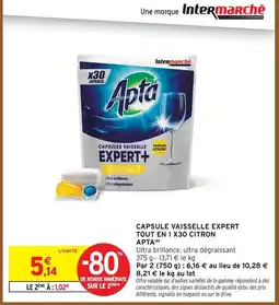 Intermarché Express Apta capsule vaisselle expert tout en 1 citron offre