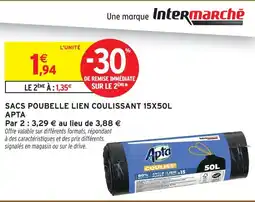 Intermarché Apta sacs poubelle lien coulissant 15 x 50 l offre