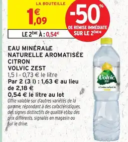 Intermarché Volvic zest eau minérale naturelle aromatisée citron offre