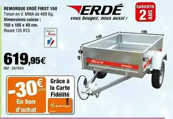 Autobacs Remorque Erdé First 150 offre