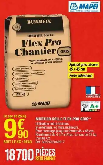 Brico Dépôt Mortier Colle Flex Pro Gris Mapei offre