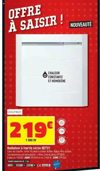 Bricorama Radiateur à Inertie Sèche Betsy offre