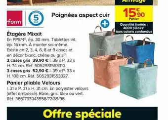 Castorama étagère Mixxit, Panier Pliable Velours offre