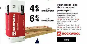 Chretien Matériaux Panneau De Laine De Roche Avec Pare-vapeur Rockwook offre