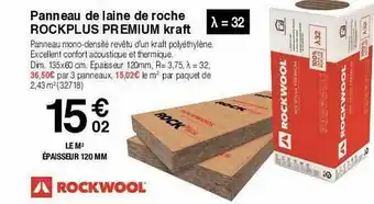 Chretien Matériaux Panneau De Laine De Roche Rockplus Premium Kraft offre
