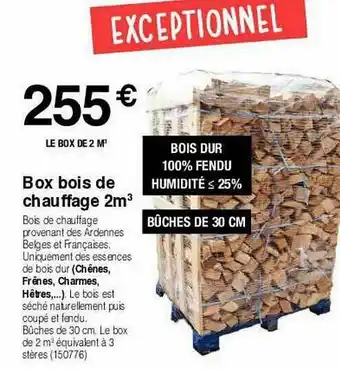 Chretien Matériaux Box Bois De Chauffage 2m3 offre