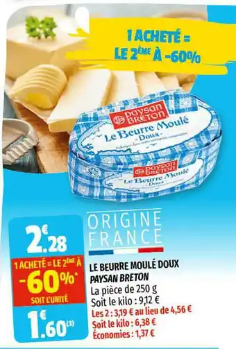 Coccimarket Le Beurre Moulé Doux Paysan Breton 1 Acheté = Le 2ème à -60% offre
