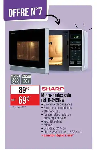 Cora x Carrefour Sharp Micro-ondes Solo Réf. R-2421nw offre
