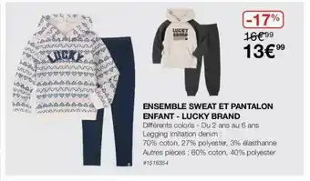Costco Ensemble Sweat Et Pantalon Enfant - Lucky Brand offre