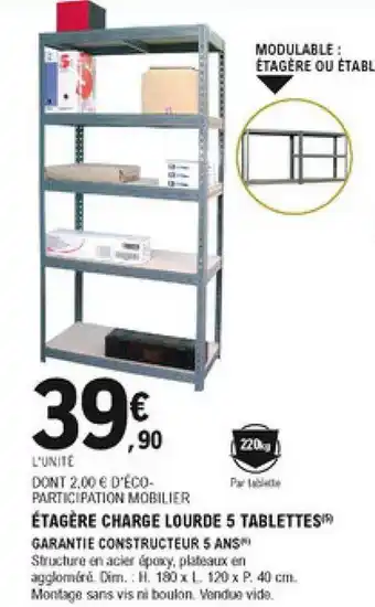 E.Leclerc Brico étagère Charge Lourde 5 Tablettes offre