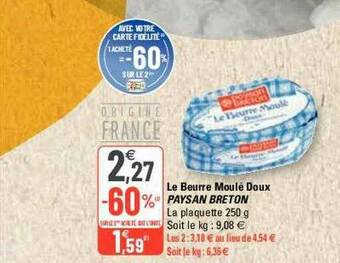 G20 Le Beurre Moulé Doux Paysan Breton offre