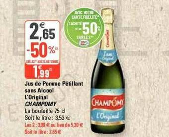 G20 Jus De Pomme Pétillant Sans Alcool L'original Champomy offre