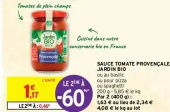 Intermarché Contact Sauce Tomate Provençale Jardin Bio Le 2ème à -60% offre