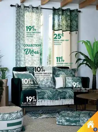 Maxi Bazar Coussin Vibes Vert, Plaid, Rideau, Voile offre