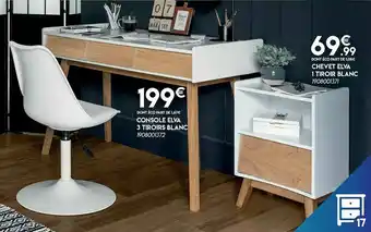 Maxi Bazar Console Elva 3 Tiroirs Blanc, Chevet Elva 1 Tiroir Blanc offre