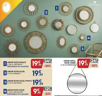 Maxi Bazar Miroir Rotin Rosace, Miroir Rotin Soleil, Miroir Rotin Soleil Pointu, Miroir Rotin Fleur, Miroir Métal Rond Corde offre