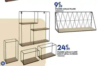 Maxi Bazar étagère Murale Carré Bois Et Métal X4 Pièces offre