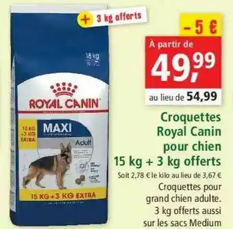 Maxi Zoo Croquettes Royal Canin Pour Chien 15 Kg + 3 Kg Offerts offre