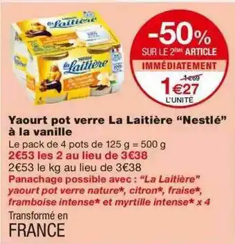 Monoprix Yaourt Pot Verre La Laitière offre
