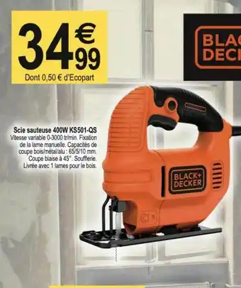 Tridôme Scie Sauteuse 400w Ks501-qs Black+decker offre