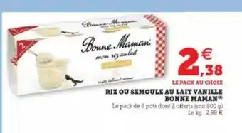 U Express Riz Ou Semoule Au Lait Vanille Bonne Maman offre