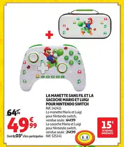 Auchan La manette sans fil et la sacoche mario et luigi pour nintendo switch offre