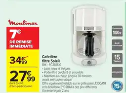 Carrefour MOULINEX Cafetière filtre Soleil offre