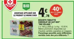 E.Leclerc BIO VILLAGE Biscuits tablette chocolat au lait offre