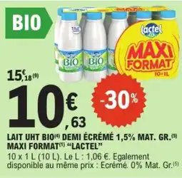 E.Leclerc Lactel LAIT UHT BIO DEMI ÉCRÉMÉ 1,5% MAT. GR. offre
