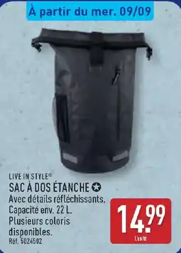 ALDI LIVE IN STYLE SAC À DOS ÉTANCHE offre