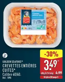 ALDI GOLDEN SEAFOOD CREVETTES ENTIÈRES CUITES* offre