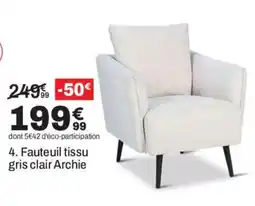 BUT Archie Fauteuil tissu gris clair offre