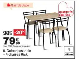 BUT Rick Coin repas table + 4 chaises offre