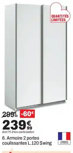BUT Armoire 2 portes coulissantes L.120 Swing offre