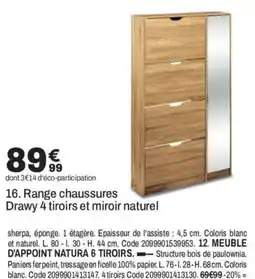 BUT Range chaussures Drawy 4 tiroirs et miroir naturel offre