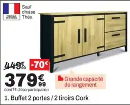 BUT Théa Buffet 2 portes / 2 tiroirs Cork offre