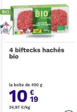 Picard LE BIO plus picard 4 biftecks hachés pur bœuf offre