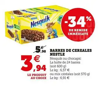 Super U Nestle barres de cereales offre