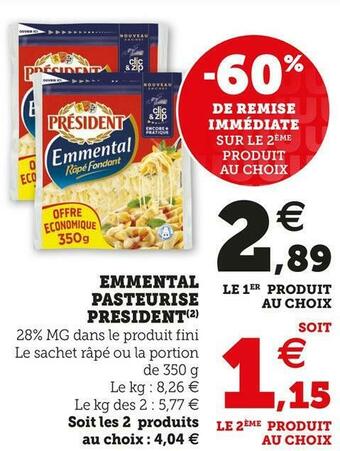 Super U President emmental pasteurise offre