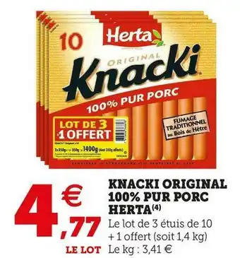 Super U Herta knacki original 100% pur porc offre